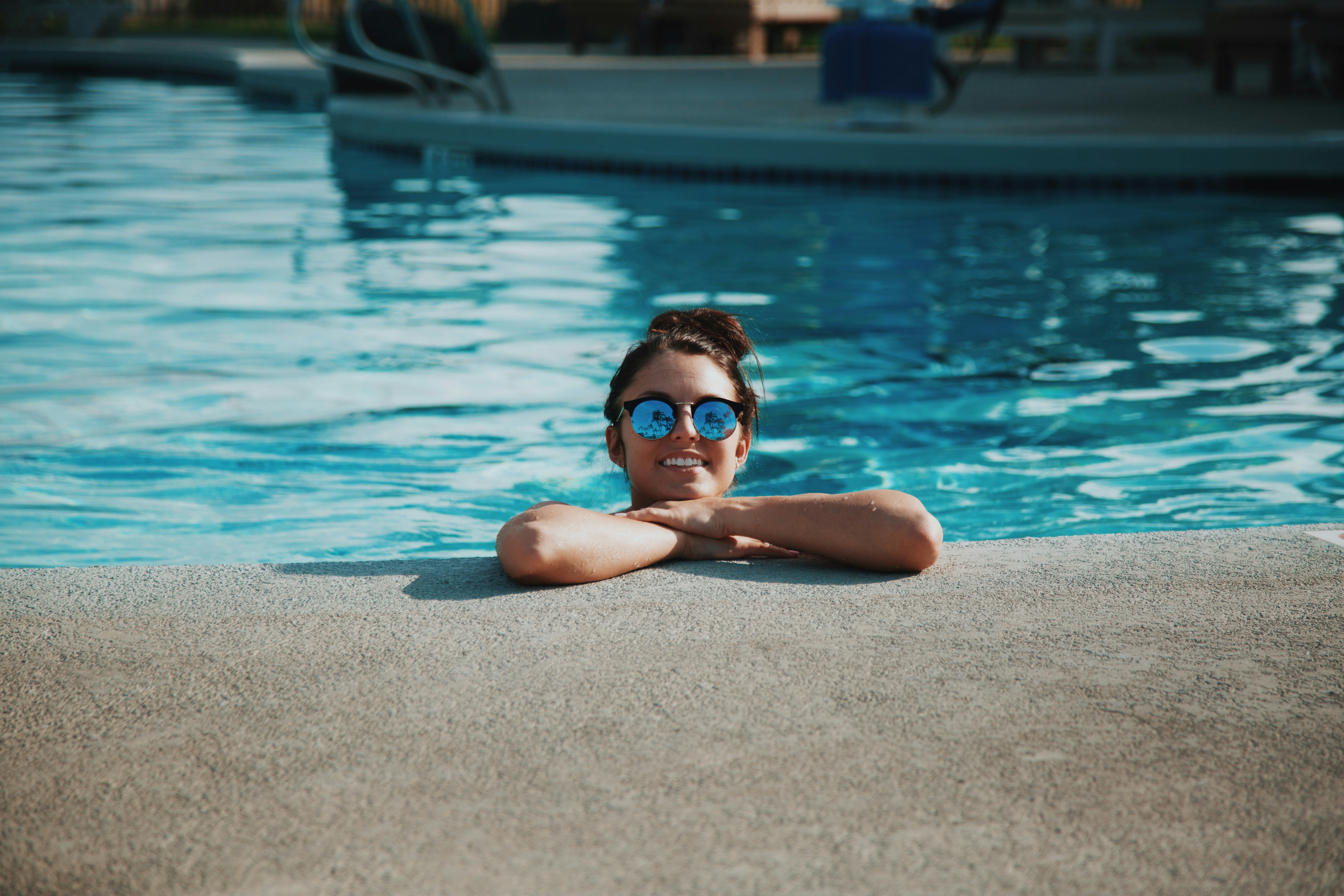 Professional pool maintenance team at work
