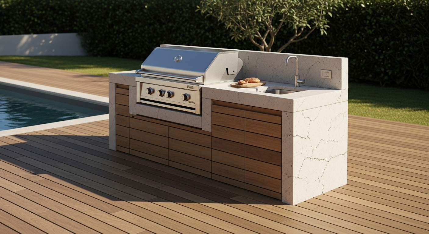 Outdoor Kitchen On Wood Deck