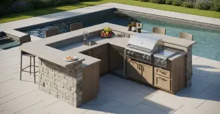 L Shaped Outdoor Kitchen with Bar