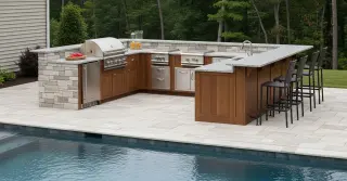 U Shaped Outdoor Kitchen with Bar